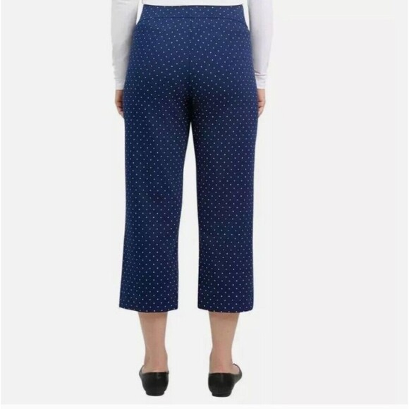 Lands End Women's S Shore Stretch Knit Cotton Blend Capri Pants Blue Polka Dot - Picture 2 of 3